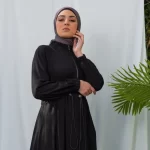 Crepe Abaya With elastic colar and front zipper