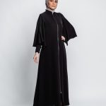 Tulip Pockets with magic zipper Abaya - Black Chiffon Scarf included