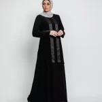 Tulip Abaya With satin stripes - Black Chiffon Scarf included