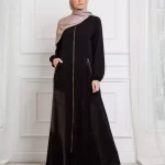 Tulip Abaya with Closh cut and Zipper - Black scarf included