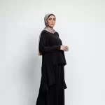 Tulip Layers Abaya -Black Chiffon Scarf included