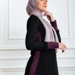 zipper Abaya With touch of Purple or gray crepe