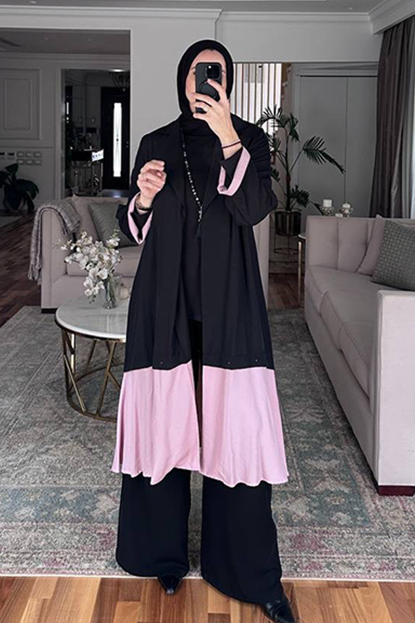 Contrast light cotton cardigan Abaya Noir