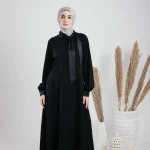 silky abaya with satin ribbon on the neck.