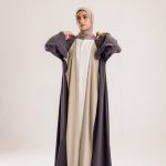 Double Sided crepe Abaya , light beige X lavender
