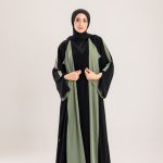 Double Sided crepe Abaya , black X olive green