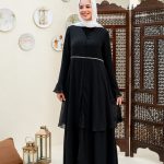 layered chiffon Open Abaya with ruffled sleeves