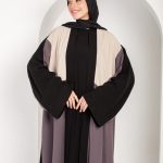 Color block black , grey and beige open abaya