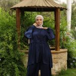 Set of drawstring top and wide leg pants