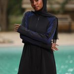 contrast reglan Sleeve Swimwear