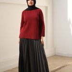 Pleated faux leather skirt